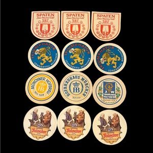 Vintage Lot of 9 Various International Bavaria Beverages Cardboard Coasters